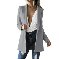 Blazer jakne za žene Ležerne prilike s dugim rukavima Blazer Open Prednji gumb Radna kancelarija Jakna o odijelu Sive l