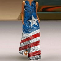 Žene ljetne haljine Američka zastava V izrez šuplje bez rukava bez rukava Ležerna Maxi haljina