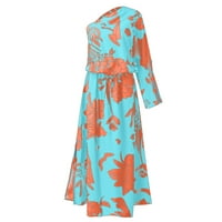 Sunčana haljina Ležerne košulje od midi cvjetni ispis Jedno rame Ruched kratki haljina leptir rukavi