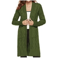 HFYIHGF ženski kabel dugih rukava pleteni dugi kardigan džemperi otvoreni kaputi sa padom sa džepovima