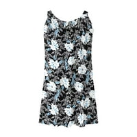 Cotonie Womens Ljetna haljina bez rukava A-line okrugla vrata Mini plaža haljina Flora grafički labavi
