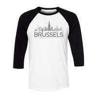 Skyline Bruxelles Belgija Tri četvrtine rukavska majica u unise X-Veliki bijeli crni