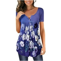 Lulshou ženski modni V- izrez cvjetni tiskani tunički tasteri majica kratkih rukava