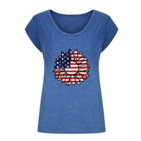Odeerbi 4. jula Patriotski V Rezervoar za vrat vrh za žene Ljetni dan neovisnosti Ispis majica kratkih rukava Plava