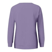 Dukseve za žene Crewneck Jesen Lagana čvrsta boja Modni prevelizirani fit pulover Dukseri Purple XL