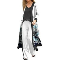 Yubatuo ženska modna casual dugačak dugi rukav retro tisak dugi jakni kardigan kaput za žene bijeli 2xl