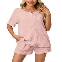 Ženske pidžame set plus veličine Ljeto kratkih rukava + elastične kratke hlače Mekani ležaj za spavanje