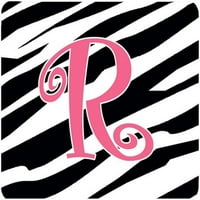 Carolines Treasures monogram - Zebra Stripe i ružičasti podmetači - postavite 4- početno slovo r
