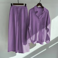 WAVSUF Ženske setovi Dvodijelni komfor dobro puni labavi sa džepovima pamučne posteljine dugih rukava