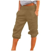 Pyju Capris hlače za žene, ležerne ljetne pamučne pantalone široke noge Capris lagane vrećice obrezane salone