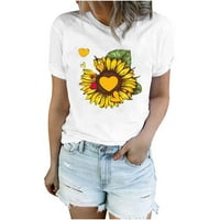 Clearence odjeće u ljetnoj suncokretovoj grafičkoj ženskoj bluzi, slobodno vrijeme kratkih rukava Pulover