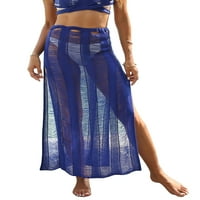 LAMUUSAA ženska ljetna dugačka suknja od plaže od plaže Čvrsta boja Split šuplje pletene suknje