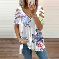 Ženski modni povremeni patentni zatvarač s V-izrezom tiskani majica s kratkim rukavima