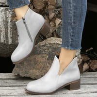 Ženske čizme Dame Solid Boja kožna bočna patent zatvarač Vintage Heel kratke čizme Modne cipele