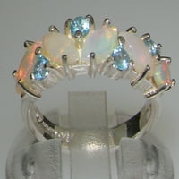 Britanci napravio 14k bijeli zlatni prirodni opal i plavi Topaz ženski vječni prsten - veličina 10.