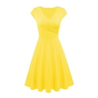 Tking Fashion Žene Ljetne elegantne ležerne haljine s dresima V-izrez učvršćice, kruto midi duhove dresu