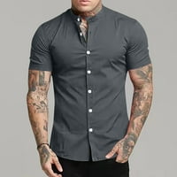 Muška majica Ljeto caljevina modna casual čvrsta štandacka gumb s kratkim rukavima majica bluza