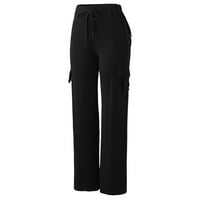 Eguiwyn žene elastične strugove casual teretnih hlača Joggers Yoga hlače džepove široke pantalone za