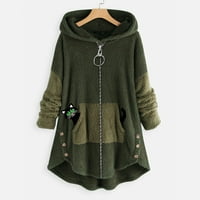 Jesenske jakne za žene Trendy Hood džep plus veličina dugih rukava Velvet kaput jakna zelena 2xl