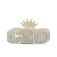 10KT Žuta zlatna mens okrugla Diamond CEO Crown Charm Privjesak CTTW