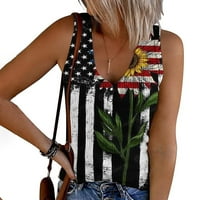Ženski tenkovi V V izrez Graphic Patriotske majice Američka zastava Vintage t Vest Ležerne prilike ljetne