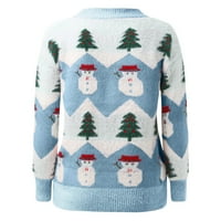 Božićni džemperi za žene modni okrugli vrat dugih rukava xmas ispis pulover pletenica Jumper vrhovi