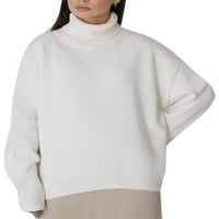 Žene kapice Jumper vrhovi čvrsti boja Pleteni džemperi Visoko vrat Duks ugodan pulover s dugim rukavima