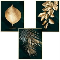 Set dizajnerskog zidnog plakata sa šumskim motivima, zlatnim listom, palmom, neometan, zidni ukras za