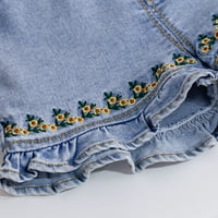 Little Girls Elastični struk traper kratke hlače sa izvezenim malim cvjetnim stilom traper kratke hlače
