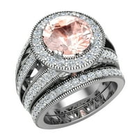 Vjenčani prsten za žene okrugli rez Pink morgatit dijamantski halo prstenovica naglašeni 14k bijelo