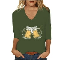 Deals Plus size za žene Comfy Solid Beer Festival V-izrez Dugi rukavi Dugi rukavi bluza, maslina zelena