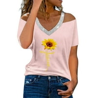 Vintage majica Ženske košulje Ljeto Lame Ležerne prilike V izrez kratki rukav s ramena suncokret Print
