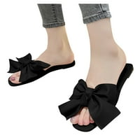 Ženske sandale Modni ženski ljetni slobodno vrijeme Bowknot papuče s jedne cipele ravne solidne sandale crne boje