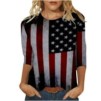 Košulje od 4. jula za žene plus veličine Ženska modna tiskana majica Srednja rukava rukavice Bluza Okrugli