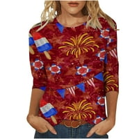 Košulje od 4. jula za žene rukav vrhovi dan neovisnosti Dan ispisa Thirts Trendy casual crewneck bluza