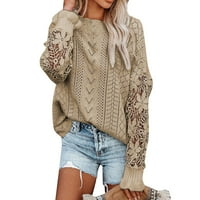 Ženski modni džemperi za žene plus veličine čipke Crochet izdubite čvrstu boju Crewneck dugi rukav kabel