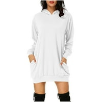 Sksloeg dukserica za žene Bijela čvrsta lagana pulover zahvalnosti Bluza s džepovima, bijeli XL