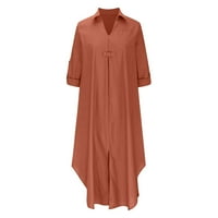 Njoeus pamučna posteljina maxi haljina za ženske plus veličine Ležerne košulje V-izrez haljina haljina