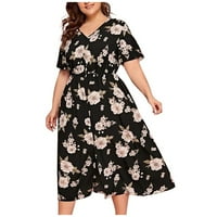 Haljine za žene Elegantna vrtna haljina plus veličine kratkih rukava Ispis O-izrez Top haljina Flowy