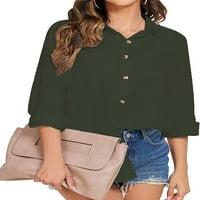 Ženska pamučna gumba dolje majica casual dugih rukava labav fit ovratnik platna bluza s džepom