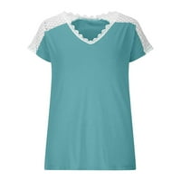 Strungten ženska modna casual solidna boja V-izrez čipka za šivanje kratkih rukava majica Top ženskih