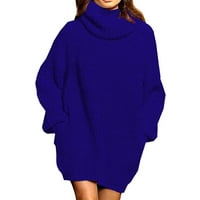 Ženska jesen i zimski dugi rukav džemper s visokim vratom Željezi srednje dužine pletena haljina Ženska
