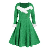 CETHRIO ženska haljina za ljeto - božićna modna čvrsto dugačka rukava ovratnik retro haljina zelena