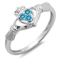 Zbirka dazzlingock 10k Round Blue Topaz & White Diamond Bridal Love and Friendship Promice Ring, Bijelo