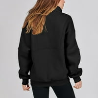 HHEI_K pulover Dukseri za žene Ženska modna boja čvrsta boja Zipper Sport Dugih rukava Labavi pulover