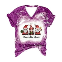 Božićni ženski vrhovi Dressy casual moda kauzal v bluza za ispis vrata kratki rukav majica, ljubičasti