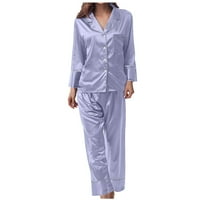 Charella Womens Silk Satin Pajamas postavio je dvodijelni salon za spavanje sa zaslona za spavanje dolje svjetlo Blue_a, XL