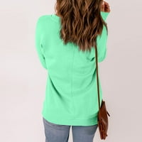 Ženski vrhovi pulover s dugim rukavima, čvrsti V-izrez zeleni l