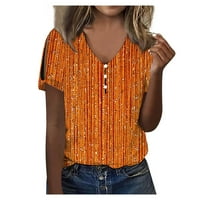 Bluze kratkih rukava za slobodno vrijeme od tiskanih vrhova Henley Fashion za žene narančasta 3xl