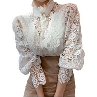 Prinxy Fall vrhovi za žene modni casual bagerirani bluza u boji Turtleneck Prošičene čipke dugih rukava